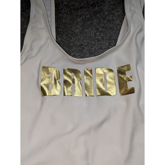 Boohoo Size 10 White BRIDE gold Metallic print One Piece Swimsuit Bathing Swim - Picture 3 of 5